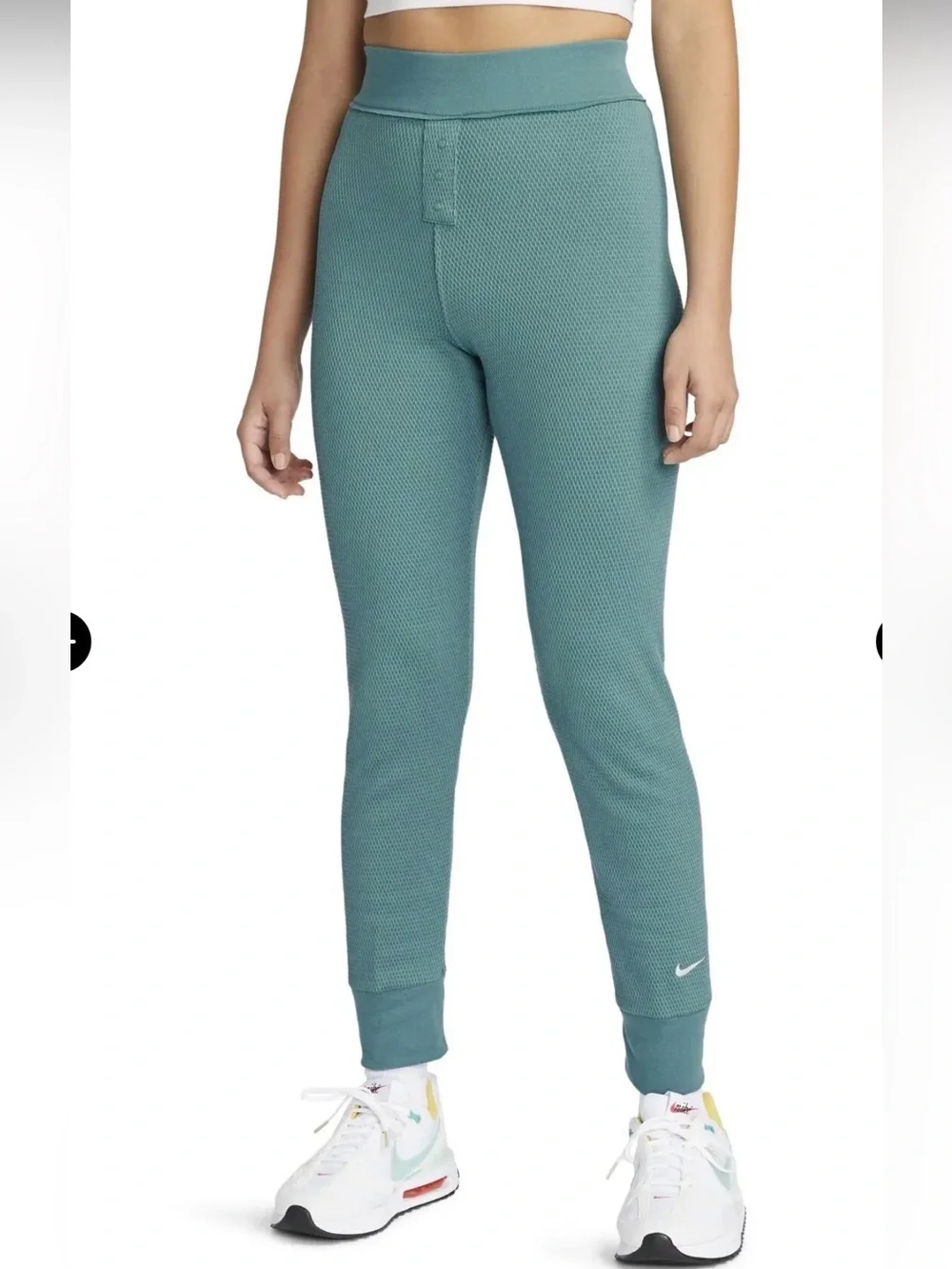 NWOT Nike Women’s Medium Everyday Waffle Knit Crop Top & Legging Pant Set M Teal